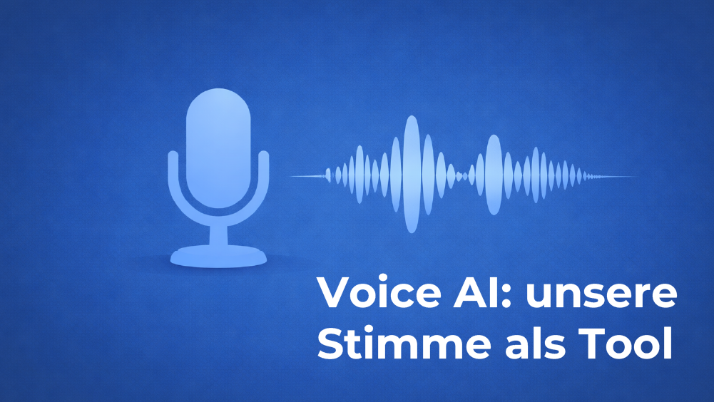 Ein Symbol eines Mikrofons neben einer Tonspur, darunter weißer Text.